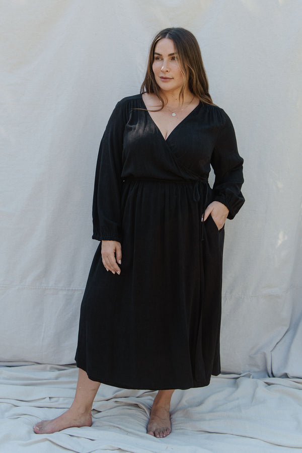 Linen Long Sleeve Paige Dress- Plus Size