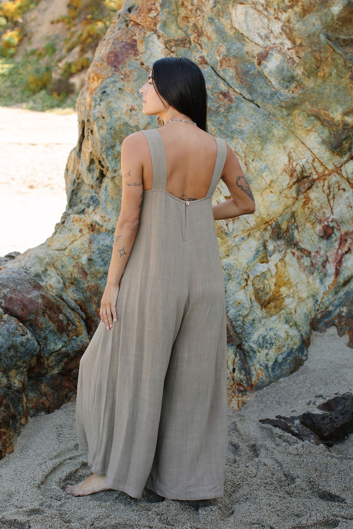 Safari Sun Wide Leg Backless Jumpsuit - Boho Jumpsuit